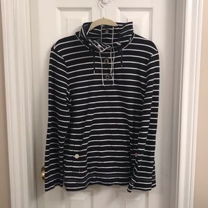 Navy & White Striped Quarter Button Pullover